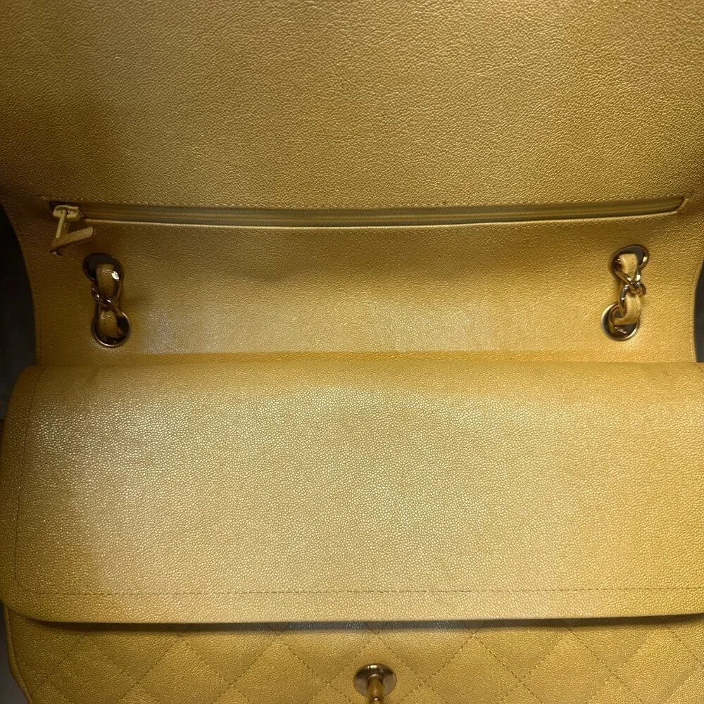 Chanel Yellow Iridescent Quilted Caviar Double Flap Bag - Picture 5 of 15